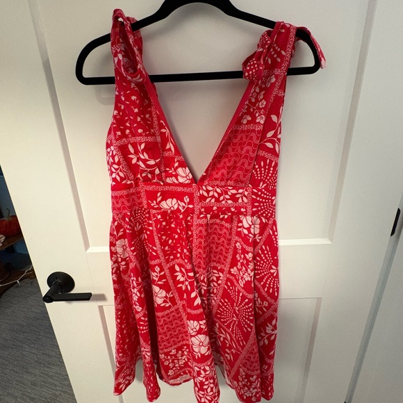 House of Harlow X Revolve NWT‎ Small Red Banana Tie Shoulder Mini Dress Linen - Picture 1 of 3